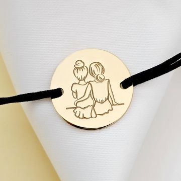 Bratara 2 surori / prietene - Argint 925 placat cu Aur galben 18k, snur reglabil