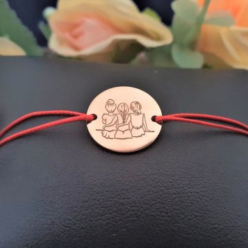 Bratara 3 surori / prietene - Argint 925 placat cu Aur roz 18 k, snur rosu