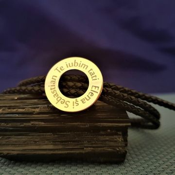 Bratara barbati model Compas cu mesaj personalizat - Argint 925 placat cu Aur 14K si Piele