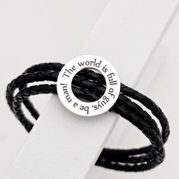 Bratara barbati model Compas cu mesaj personalizat - Argint 925 si Piele