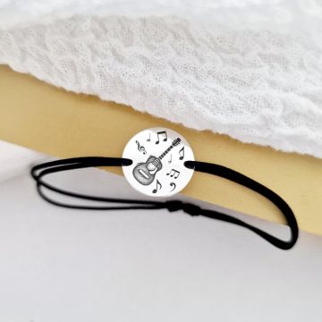 Bratara Chitara - Argint 925 - Snur negru matase vegetala, reglabil