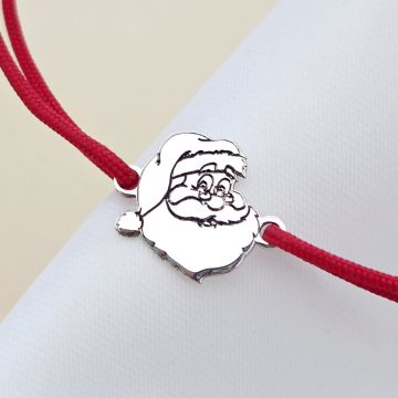 Bratara Craciun - Mos Craciun cu plete dalbe - Argint 925, snur reglabil diverse culori