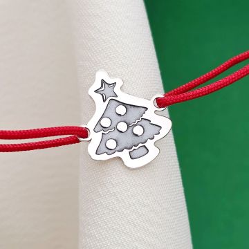 Bratara Craciun - O brad frumos - Argint 925, snur reglabil diverse culori