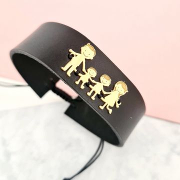 Bratara Familia Mea - pentru barbat - 4 membri - Argint 925 placat cu Aur si Piele lata