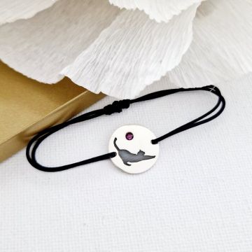 Bratara Pisica cu cristal Swarovski - Argint 925, snur negru