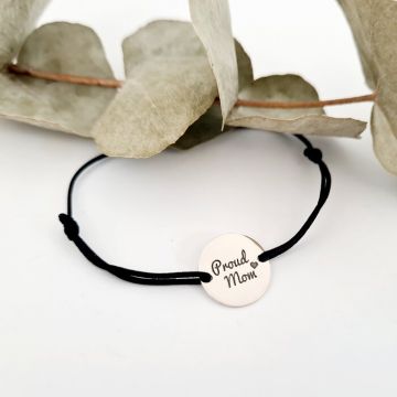 Bratara Proud Mom - Argint 925, snur negru