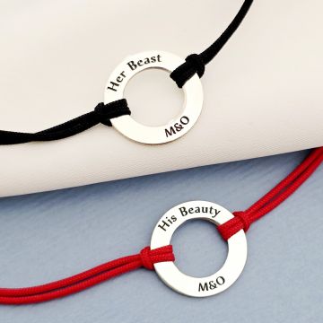 Bratari cuplu - His beauty & Her beast - Argint 925, snur negru