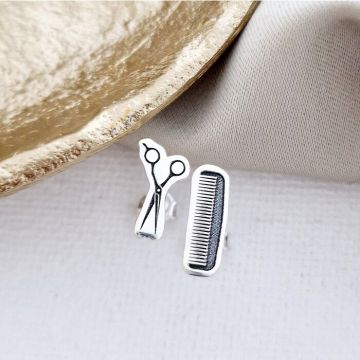 Cercei foarfeca si pieptene - Argint 925, inchidere surub
