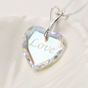 Lantisor Argint 925 cu pandantiv cristal Swarovski inima gravat - Aurore Boreale