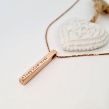 Lantisor cu pandantiv bara plina argint masiv personalizata - Argint 925 placat cu Aur roz 18k