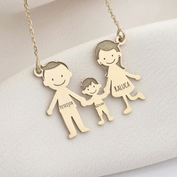 Lantisor Familie - 3 Membri - Argint 925 placat cu Aur 18K