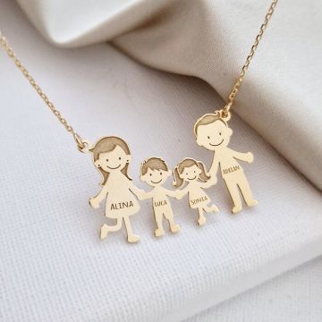 Lantisor Familie - 4 Membri - Argint 925 placat cu Aur 18K