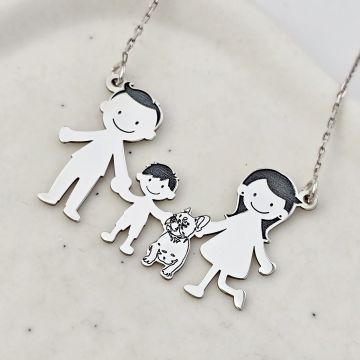 Lantisor Familie - 4 Membri cu Bulldog - Argint 925