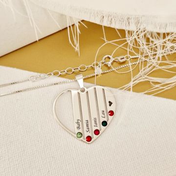 Lantisor Inima familiei - 5 nume si cristale Swarovski - Argint 925