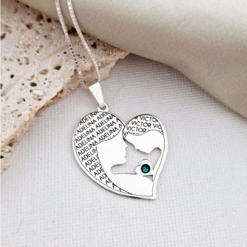 Lantisor Inima - Mama si fiu - Argint 925 cu cristal Swarovski
