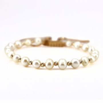 Bratara cu Bilute de Aur Galben 14K, Perle de Cultura 4.5 mm, snur Reglabil