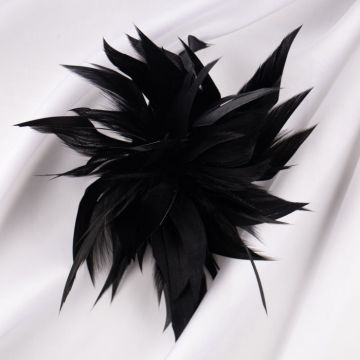 Brosa puf pene neagra cu diametru de 15 cm, cu clips pentru par
