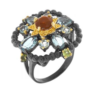 Inel din argint cu opal, topaz bleu si peridot