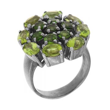 Inel din argint cu peridot si diopsid chrome