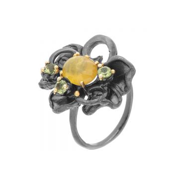 Inel din argint cu safir si peridot