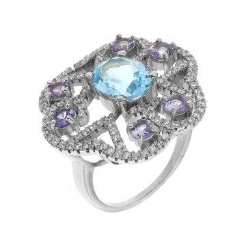 Inel din argint cu tanzanit si topaz bleu