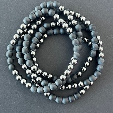 Bratara barbati onix negru cu hematit 6 mm