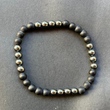 Bratara barbati onix negru cu hematit 6 mm