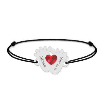 Clau - Bratara personalizata picioruse cu snur din argint 925 si cristal Swarovski