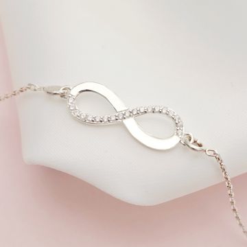 Bratara infinit decorat cu Zirconii albe - Argint 925 - Lant bratara dama