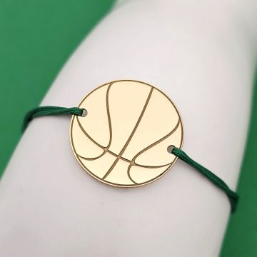 Bratara minge de baschet - Argint 925 placat cu Aur Galben 18K , snur matase vegetala reglabil