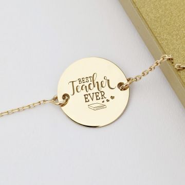 Bratara personalizata - Best Teacher - Banut de 15 mm - cu lantisor - Argint 925 placat cu Aur Galben 18K