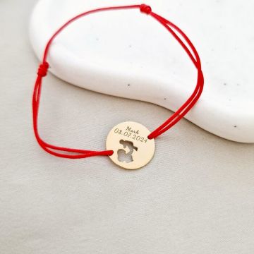 Bratara personalizata - Mama&bebe - Argint 925 placat cu Aur Galben 18K, snur reglabil - diverse culori