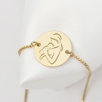 Bratara personalizata - Proaspata Mamica - Argint 925 placat cu Aur Galben 18K - Lantisor glisant ajustabil