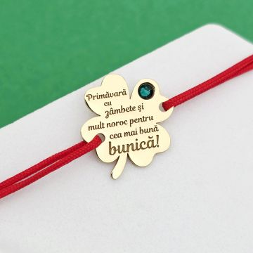 Bratara Trifoi - Primavara cu zambete - Argint 925 placat cu Aur Galben 18K si Cristal Swarovski - Snur reglabil, diverse culori