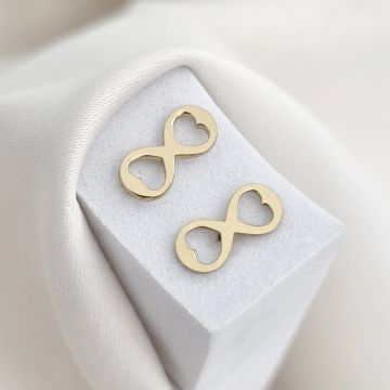 Cercei infinit cu inimioare decupate - Argint 925 placat cu Aur Galben 18K - inchidere surub