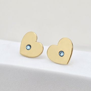 Cercei inima - model cu cristal Swarovski - Argint 925 placat cu Aur Galben 18K - inchidere surub