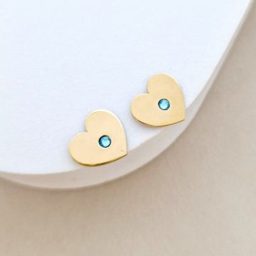 Cercei inima - model cu cristal Swarovski - Argint 925 placat cu Aur Galben 18K - inchidere surub