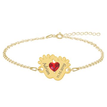 Clau - Bratara personalizata picioruse din argint 925 placat cu aur galben 24K si cristal Swarovski