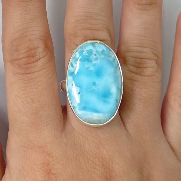 Inel ajustabil cu piatra larimar din argint model 3