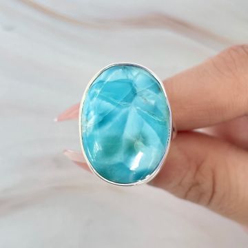 Inel ajustabil cu piatra larimar din argint model 8