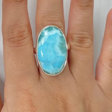 Inel ajustabil cu piatra larimar din argint model 9