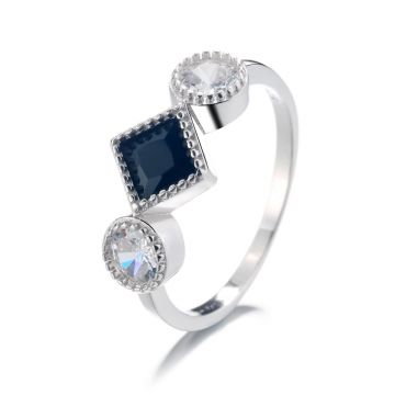 Inel argint 925, JW1353, model elegant cu piatra albastra, placat cu rodiu