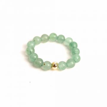 Inel elastic cu biluta aurie si margele 4 mm din pietre naturale Aventurin Verde