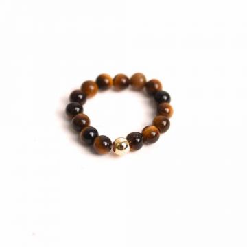 Inel elastic cu biluta aurie si margele 4 mm din pietre naturale Ochi de tigru