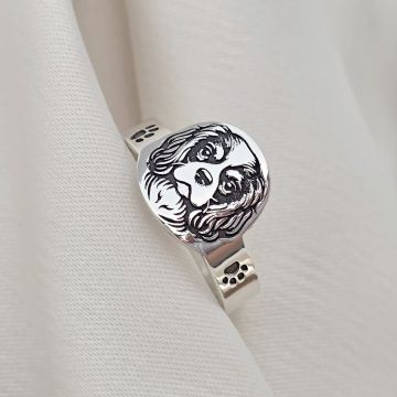 Inel Iubitor de Caini - Cap de Catel Gravura Detaliata - Argint 925