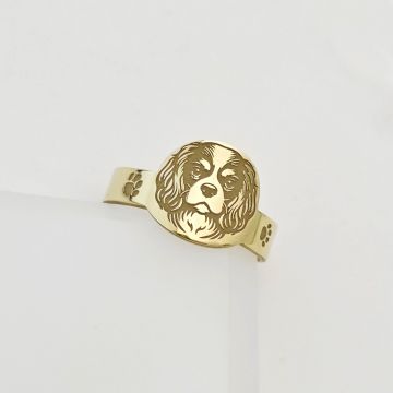 Inel Iubitor de Caini - Cap de Catel Gravura Detaliata - Argint 925 placat cu Aur Galben 18K