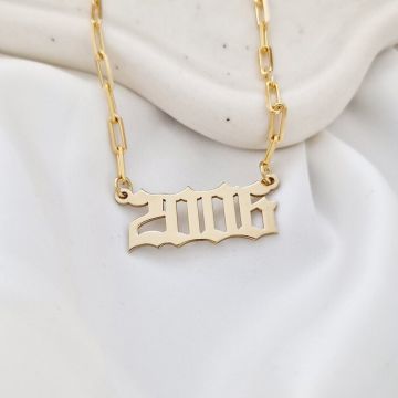 Lant in stil Gotic - Pandantiv cu Cifre - Argint 925 Placat cu Aur 18K