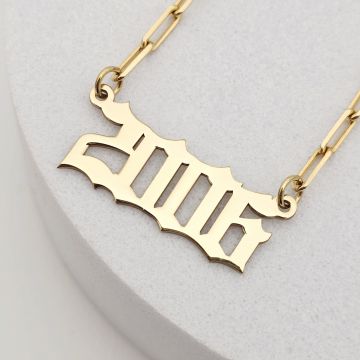 Lant in stil Gotic - Pandantiv cu Cifre - Argint 925 Placat cu Aur 18K