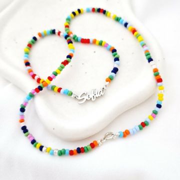 Lantisor Rainbow Magic - Personalizat cu nume si Margele colorate - Argint 925