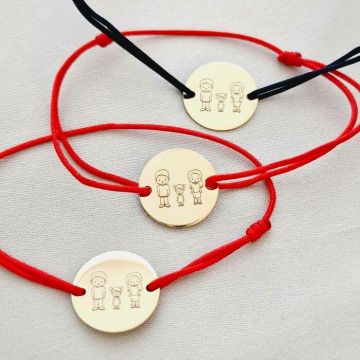 Set 3 bratari personalizate - Familie 3 membri - Banuti 15 mm - Argint 925 placat cu Aur Galben 18K - snur reglabil